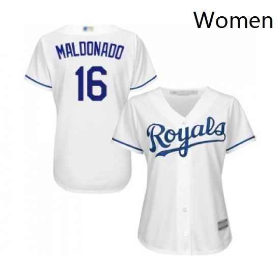 Womens Kansas City Royals 16 Martin Maldonado Replica White Home Cool Base Baseball Jersey